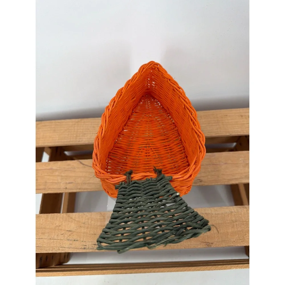 Vintage Orange Wicker Carrot Basket Easter Decor Green Stem Woven Storage‎